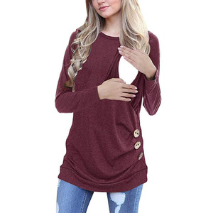T-shirt d'<span class=keywords><strong>allaitement</strong></span> à manches longues et boutons pour femme, <span class=keywords><strong>haut</strong></span> décontracté pour grossesse et <span class=keywords><strong>allaitement</strong></span> - Product Image 1