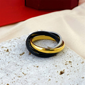 Resoul <strong>Cartier</strong> Tri-color Three-Band <strong>Rings</strong> for Woman Trendy Ins-Style Waterproof 18K Gold-Plated Stainless Steel <strong>Ring</strong> - Product Image 2