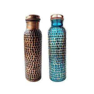 Ensemble de 2 bouteilles d'eau en cuivre pur martelé, très populaires, pour une utilisation intérieure, à la maison, dans les villas, les hôtels, vaisselle élégante, bouteille en cuivre - Product Image 1
