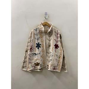 Ivory Wildflower Ladies <b>Leather</b> <b>Jacket</b> Spring Stand Collar <b>Blazer</b> Embroidered Technique Custom Logo Sheep Skin Lightweight Short - Product Image 1