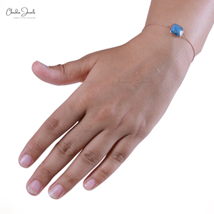 อัญมณีธรรมชาติคุณภาพสูงสวิสสีฟ้า topaz 14 พันกุหลาบทอง 12 มม.สร้อยข้อมือ Hallmarked ผู้ผลิตเครื่องประดับ & Supplie - Product Image 3