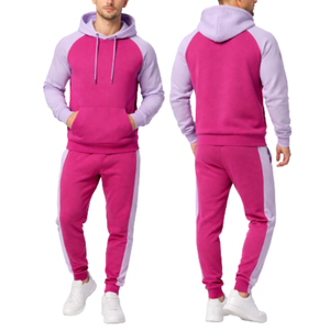 High Quality Pink & Lavender <b>Mens</b> Tracksuit | Two-Color Raglan <b>Pullover</b> with Contrast Side-Stripe Trousers - Product Image 3