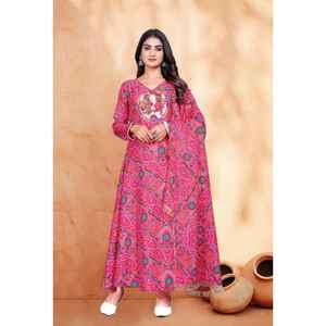 Imprimé Bandhani rose moderne et broderie Kurta avec Dupatta Delta soie et crêpe intérieure-tenue de fête pour les occasions de fête - Product Image 1