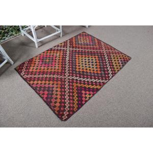Alfombra Turca Vintage, Alfombra Pequeña de 3.2x4.4 pies, Alfombra con Diseño de Plantas y Árboles Rojo Anaranjado - Product Image 1
