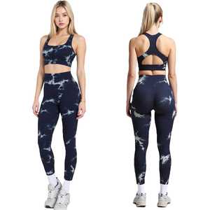 Conjuntos deportivos para mujer, ropa deportiva sin costuras, top tipo sujetador y leggings de cintura alta, elásticos, transpirables, para yoga. - Product Image 1