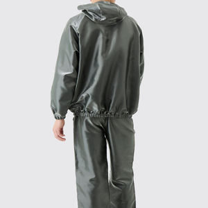 Coupe-vent demi-zip métallique liquide surdimensionné personnalisable en argent-conception unie, tissu de polyester longueur régulière à capuche - Product Image 2