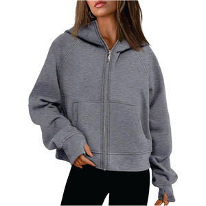 Nouveau Style personnalisé vêtements actifs femmes fermeture éclair sweats à capuche courts polaire sweats surdimensionnés à manches longues hauts courts trou de pouce - Product Image 5