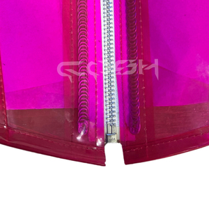 Pink See-Through PVC Underbust Steel Boned <b>Body</b> <b>Shaper</b> <b>Corset</b> with Zipper Closure | Sexy High Compression Party Lingerie Top - Product Image 6