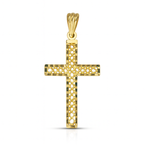 Elegancia Diaria, Joyería Religiosa, Colgante de Cruz Calada en Oro de 14k Hecho a Mano, Patrón Tallado, Filigrana Fina - Product Image 1