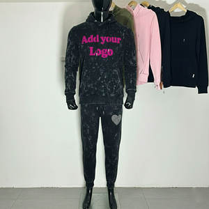 Ensemble sweat-shirt à capuche zippé et pantalon de survêtement à jambes larges imprimé à l'écran, délavé au soleil, avec appliques en strass brodées personnalisées pour homme - Product Image 1