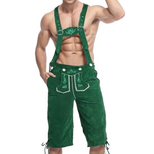 Lederhosen tradicionales bávaros unisex, traje tradicional alemán para Oktoberfest, bordados, de cuero de vaca medio, antiarrugas, kneibund. - Product Image 2
