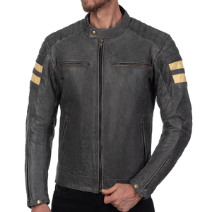 Chaqueta de moto de carreras de invierno a prueba de viento de cuero de búfalo genuino gris Retro de aspecto Vintage, Protector certificado CE para motocicleta - Product Image 1