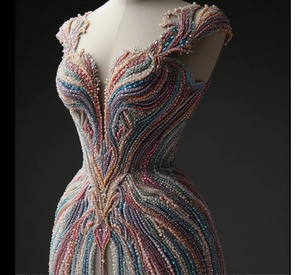 ชุดราตรีทรงบอลกาวน์ คอวี ประดับเลื่อม ลูกปัด ผ้าโพลีเมช แขนกุด ยาว  ลำลอง  งานเลี้ยงค็อกเทล  งานทางการ  หรูหรา - Product Image 1