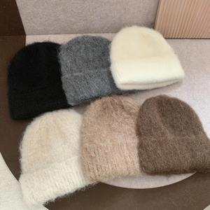 Gorro de Lana Esponjoso para Mujer, Gorro de Punto Cálido de Invierno, Gorro Tipo Bonete Sólido para Mujer - Product Image 1