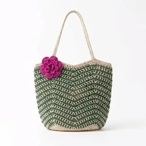 Crochet <b>Raffia</b> Handmade Bohemian Fashion Shoulder Bag Woven <b>Tote</b> Openwork Flower Hobo Purse for Casual Travel Beach - Product Image 1