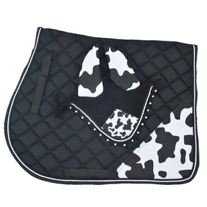 Ensemble de tapis de selle à imprimé vache assorti/ensemble de tapis de selle à Sublimation avec cordon noir doublure en bambou et polyester - Product Image 1
