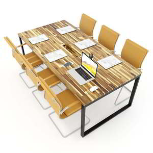 HBWD009 Industrial-Style Wooden Conference <b>Table</b> 100x200cm Made of Acacia Wood Modern Assembled Iron Legs for Hotels <b>Offices</b> - Product Image 2