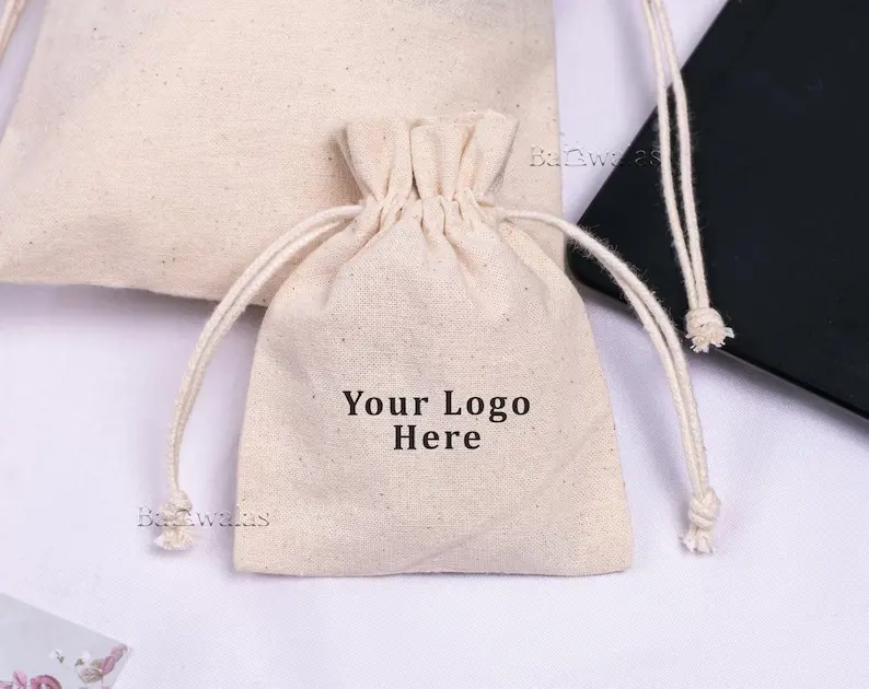 Großhandel bedruckte kleine Werbegeschenk-Leinwand-Baumwoll-Schnurzugtasche individuelles Logo