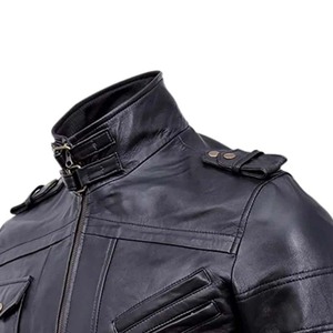 Winter <b>Leather</b> Jacket with Stand Collar Zipper Closure <b>High</b> Street Style Customizable Price for Men - Product Image 3