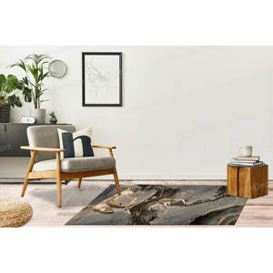 Alfombra con Estampado de Mármol Dorado - Moderna, para el Hogar, Entrada, Escalera, Negra, Alfombra de Chenilla - Product Image 4