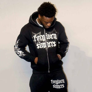Manufacturer Custom Logo Puff Print Heavyweight 100% Cotton 3D Embroidery Oversized Boxy Zip Up <b>Hoodies</b> For Men - Product Image 1