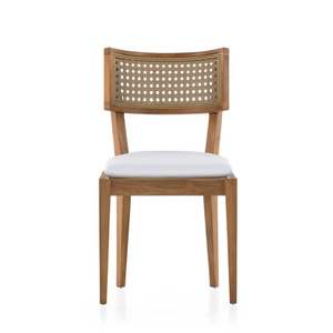 Modern Solid Teak Wood <b>Dining</b> <b>Chair</b> with Woven <b>Rattan</b> Seat Backrest Cushion Waterproof for Indoor Outdoor Use for Apartment - Product Image 2