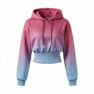 Ventes en gros de sweats à capuche pour femmes à manches oversize, coupe courte, taille élastique large, coupe ample, en molleton de coton uni, streetwear - Product Image 4