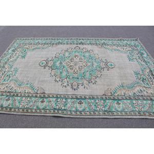 พรมตุรกีขนาด 6x8.9 ฟุต พรมวินเทจขนาดใหญ่ พรมสีน้ำเงินเทาล้วน - Product Image 3