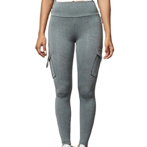 Leggings cargo décontractés mi-taille pour homme, été, uni, pour yoga, gym, entraînement, multi-poches, polyester/coton, respirant, léger - Product Image 1