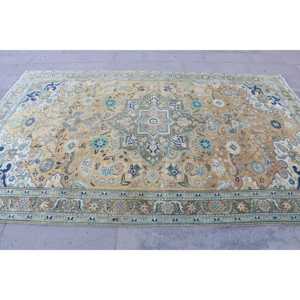 Grand tapis turc vintage 6,2x9,6 pieds, tapis en laine bleue - Product Image 4