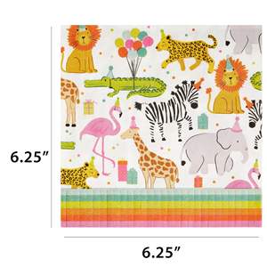 Serviettes de table à franges pour fête d'anniversaire, lot de 20, animaux de la <span class=keywords><strong>jungle</strong></span>, serviettes de table pour dîner d'anniversaire, deux animaux sauvages de la <span class=keywords><strong>jungle</strong></span>, zoo, fête d'anniversaire - Product Image 5