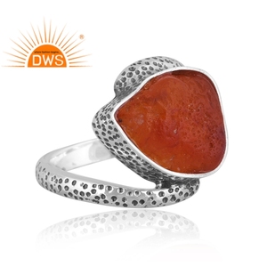 Hot Selling <b>Oxidized</b> Sterling Silver Natural Rough Carnelian Gemstone Twisted Ring Custom Jewelry Manufacturer - Product Image 3