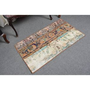 Alfombra de lana turca Vintage de 2,2x3,7 pies, naranja y Beige, patrón de retazos de tejido plano para decoración para sala de estar, 4m de ancho con respaldo de látex - Product Image 2