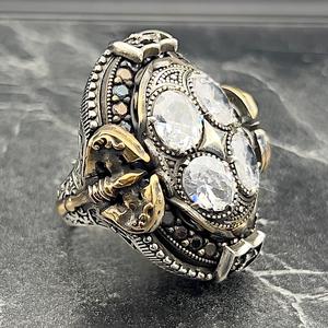 Anillo de Plata de Ley 925 Hecho a Mano Estilo Otomano Vintage para Hombre con Gran Diamante Blanco, Joyería Hip Hop de Gi - Product Image 3