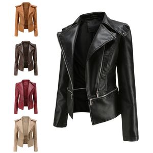 2025 primavera otoño chaqueta de cuero para mujer dobladillo desmontable solapa cremallera abrigos casuales rompevientos locomotora para mujer - Product Image 5