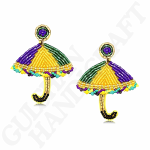 Boucles d'oreilles perlées à talons hauts Mardi Gras Bijoux de fête violets, verts et or pour les célébrations de carnaval et les défilés pour les filles - Product Image 2