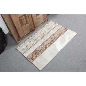 พรมตุรกีขนาด 2.2x3.2 ฟุต, พรมวินเทจ, พรมขนสัตว์สีขาวลายนามธรรม - Product Image 1