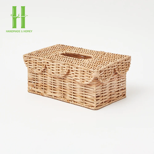 Caja de pañuelos de mimbre cuadrada moderna hecha a mano Natural, soporte de pañuelos de mimbre tejido a mano, Metal, hogar, boda, venta al por mayor disponible - Product Image 2