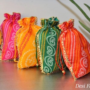 Bandhej Imprimir Bolsa Potli, Favor DE BODA indio, Favor de Haldi Mehendi Sangeet, Bolsa de regalo, Favor de inauguración de la casa, Favor de devolución - Product Image 2