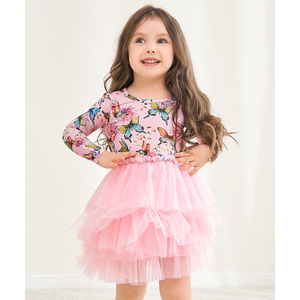 ชุดเดรสผ้าทูลแขนยาวลายดอกไม้ทรงเอไลน์สำหรับเด็กผู้หญิงวัยเตาะแตะ สวมใส่สบาย เอวเข้ารูป - Product Image 1