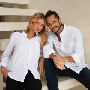 Chemise de smoking unisexe BEAM, col montant uni, 60% coton, 40% tissu Oxford, une poche latérale, respirante, automne - Product Image 2