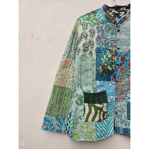 Indian Vintage Cotton <b>Jacket</b> for Women Handcrafted Patchwork <b>Quilted</b> Unique Bohemian Style Decorated Rivets Printed Techniques - Product Image 2