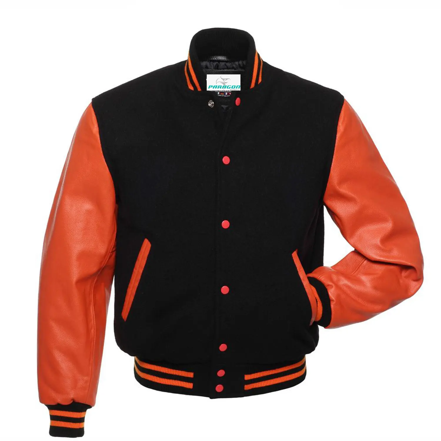 Oem Wholesale Blank College Custom Logo Square Collar Embroider Bomber Letterman Leather Varsity Jacket