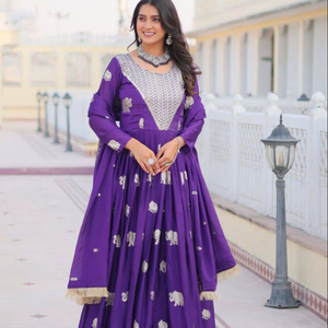 Robe bleue Anarkali dupatta ensemble pour femmes et filles mariage indien pakistanais longue robe de soirée robe de mariée indienne - Product Image 1