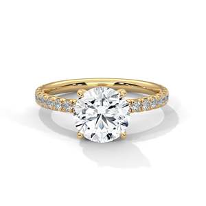 Bague de fiançailles solitaire ronde en diamant de laboratoire, or massif ou argent 925, sertissage pavé à 4 griffes, personnalisable 10K 14K 18K - Product Image 1