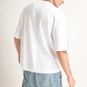 Haute qualité coton 280G 3D en relief t-shirt surdimensionné uni O cou hommes T-shirts confortable graphique tricoté tissu pour hommes - Product Image 2