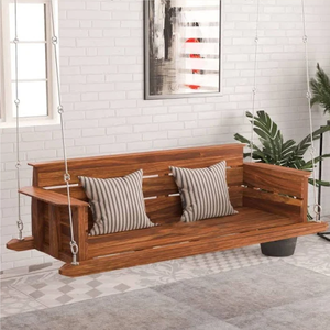 Living Room Two Seater Traditional Solid Wood Swings in Honey Colour Natural Wood Finish for Indoor Space Available at <b>Low</b> Rates - Product Image 1
