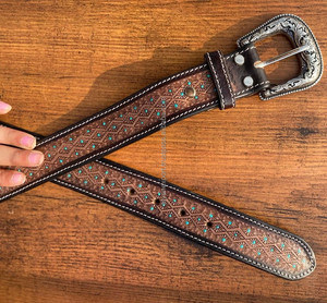 New Arrival Genuine <b>Leather</b> Western Hand <b>Tooled</b> and Hand Painted Floral Belts Real Handmade <b>Tooled</b> <b>Leather</b> Unisex Waist Belts - Product Image 6