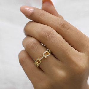 Moissanite Diamond Chain Link Ring en oro amarillo, 0,37 CTW Round Cut Moissanite Stackable Interlink Pave Band para mujeres - Product Image 6