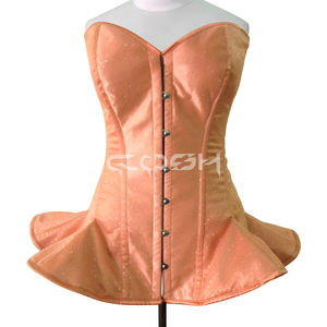Elegant Peach Satin <b>Corset</b> with Sparkle Peplum | Bridal & Fashion Bustier Top - Product Image 3